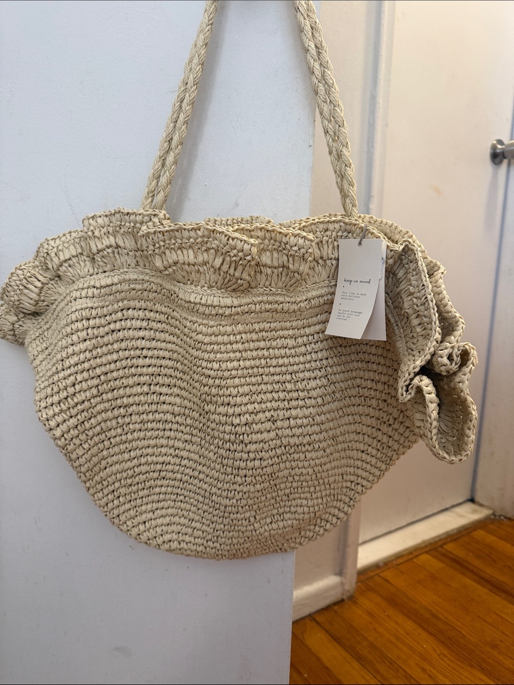 Target A New Day Straw Ruffle Crochet Fan Tote Bag NWT - Picture 5 of 5